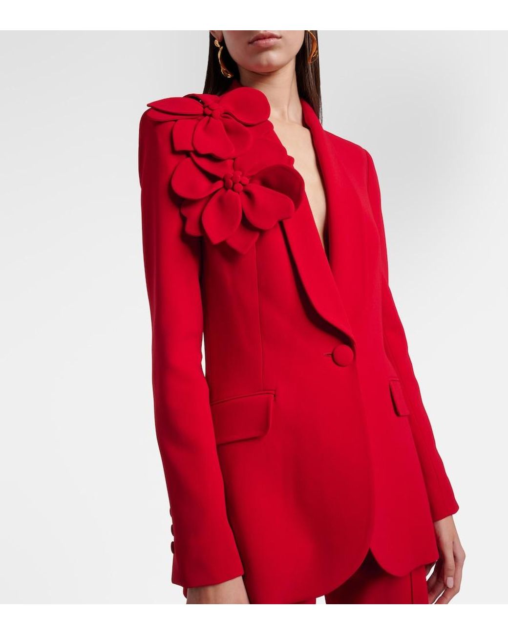 Elie Saab Red Floral-Applique Cady Blazer