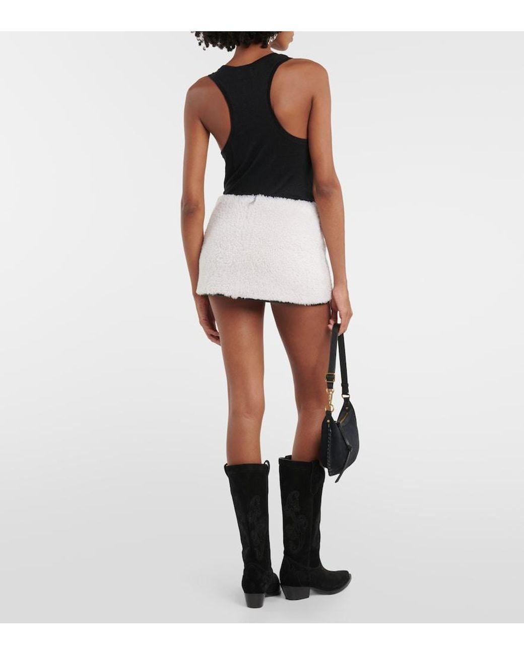 Blancha White Leather-Trimmed Shearling Miniskirt