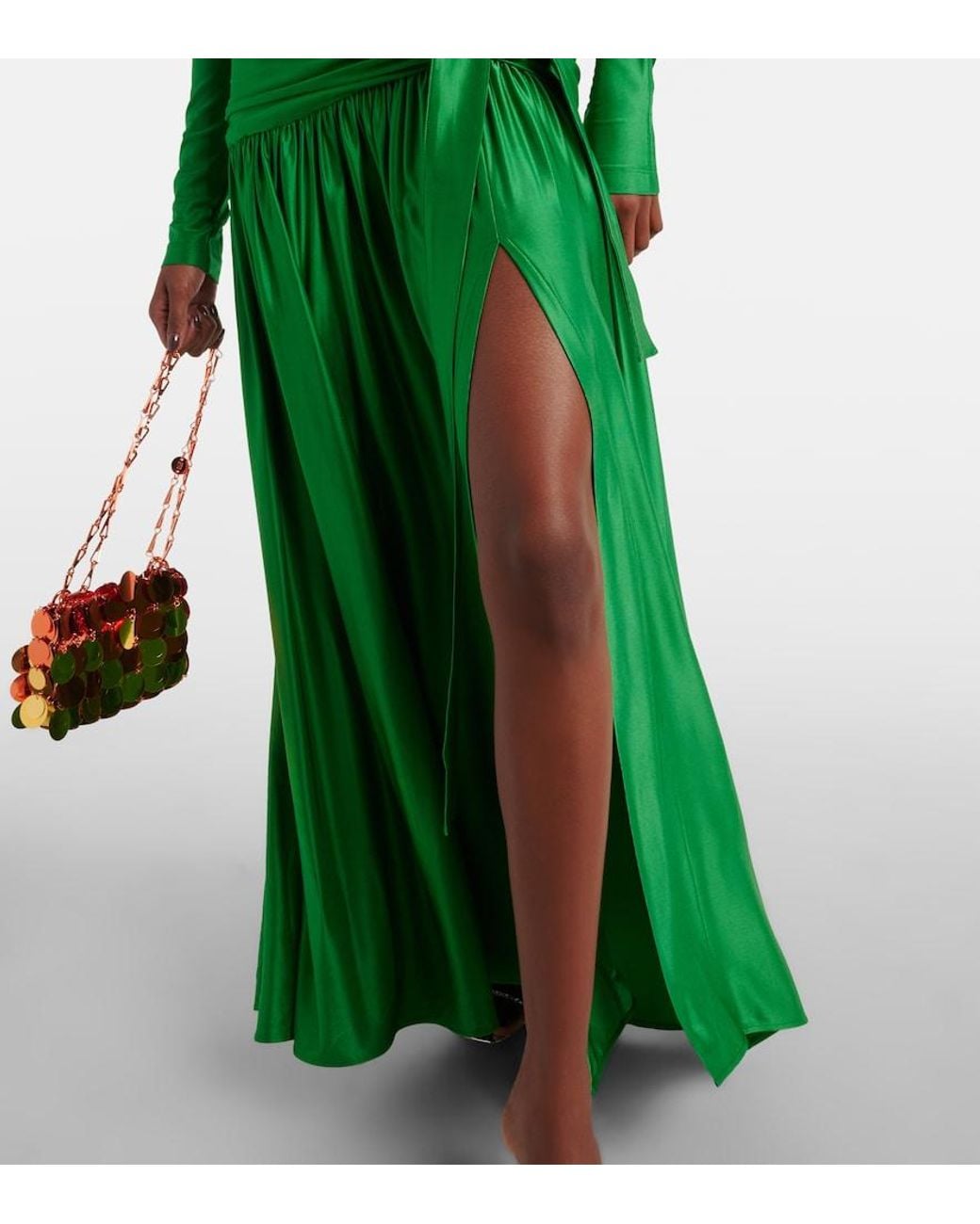 Rabanne Green Gathered Satin Gown