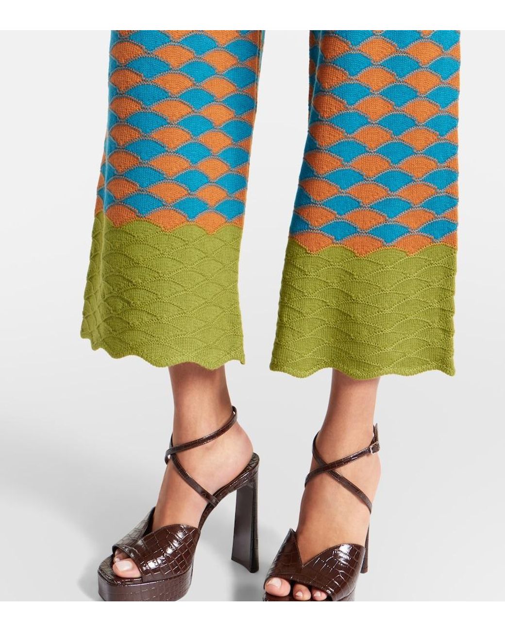 LaDoubleJ Blue Intarsia Knitted Straight Wool Pants