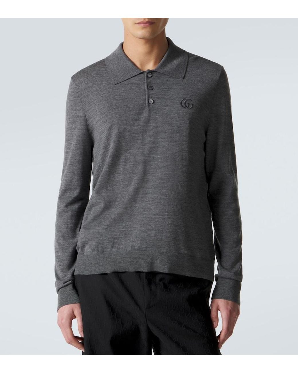 Gucci Gray Double G Wool Polo Sweater for men