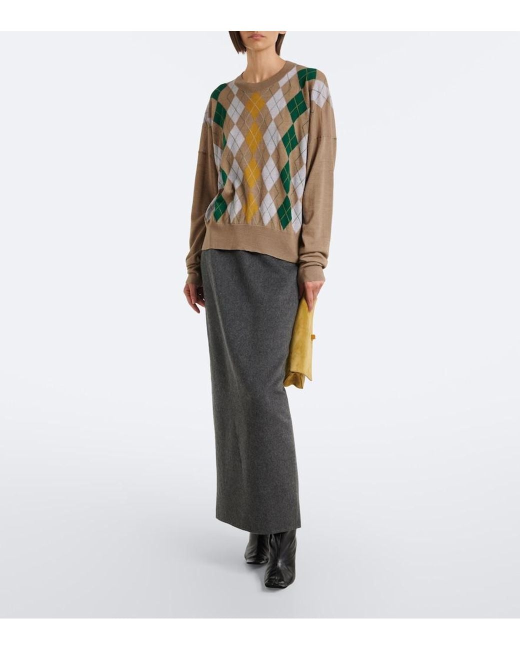Khaite Green Tammy Wool And Silk Argyle Sweater