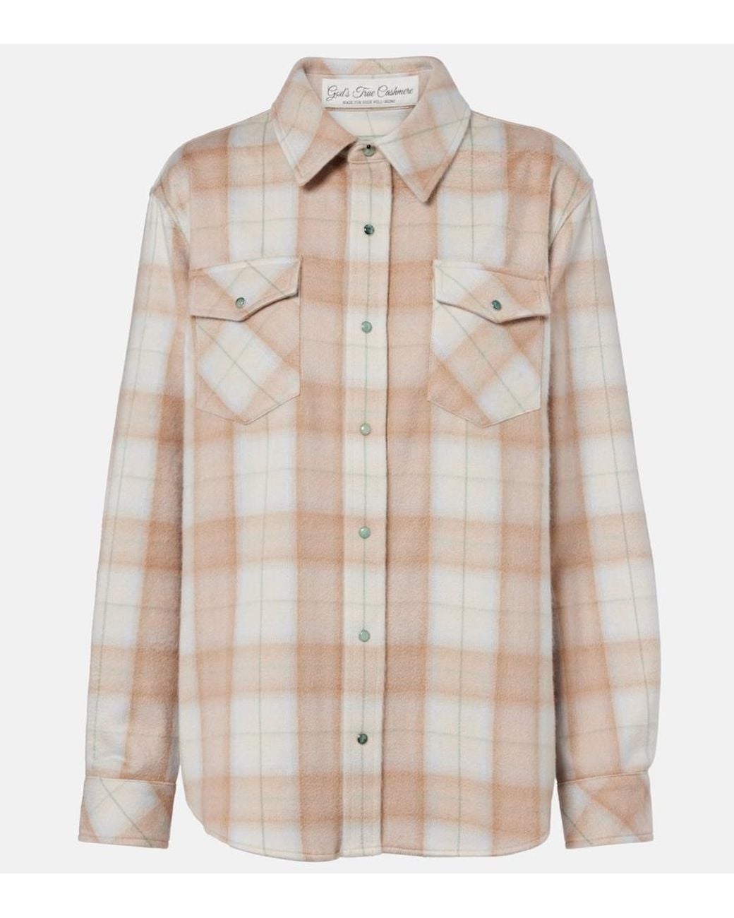 God's True Cashmere Natural Champagne Tartan Cashmere Shirt With Emerald