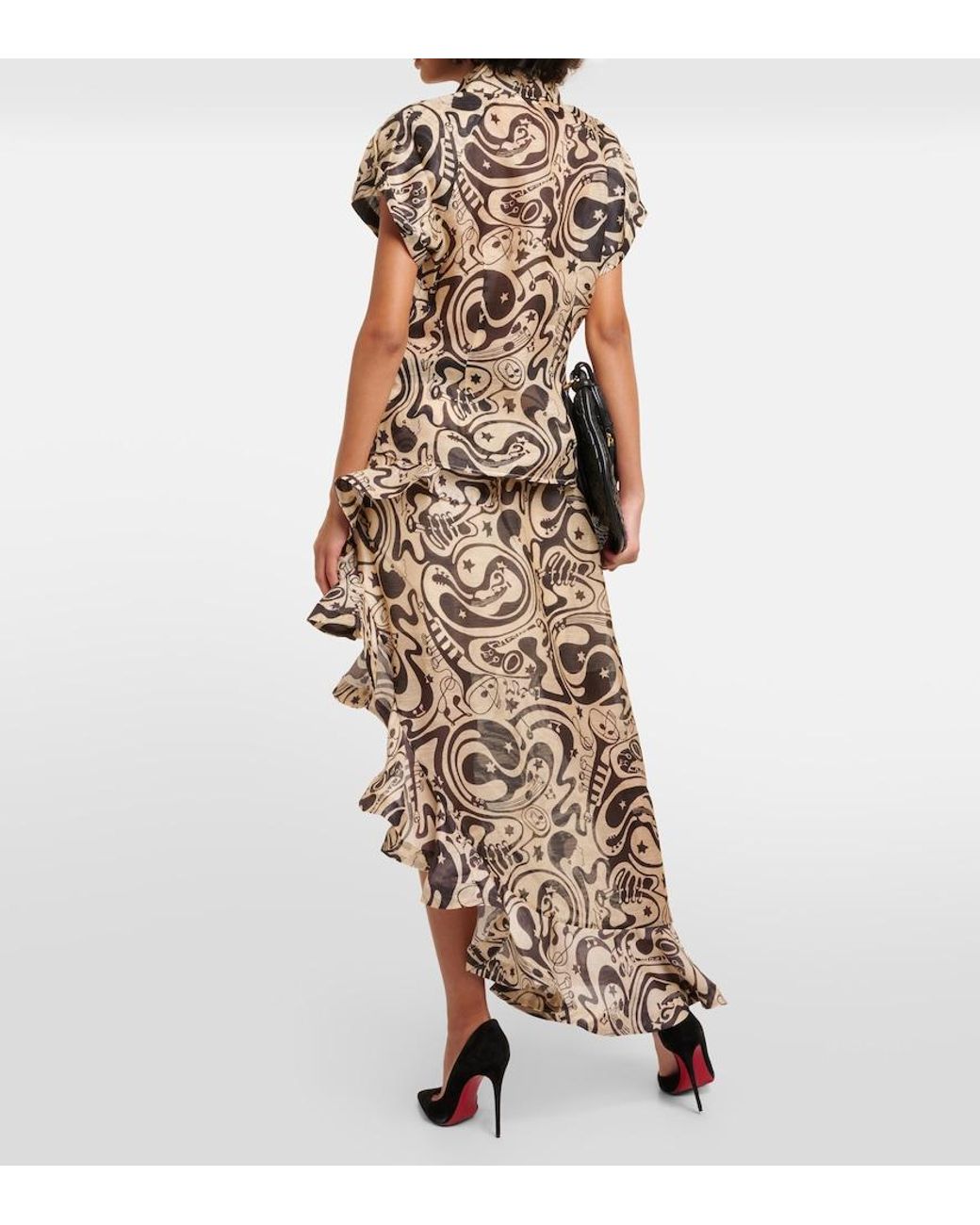Zimmermann Black Matchmaker Printed Linen And Silk Blouse