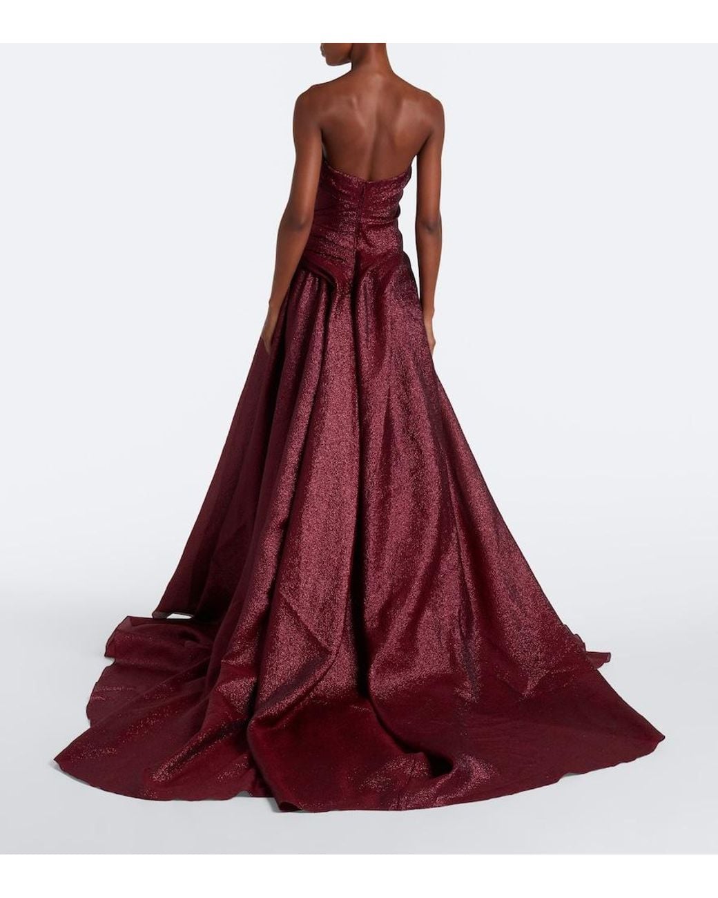 Marmar Halim Red Draped Strapless Bustier Gown