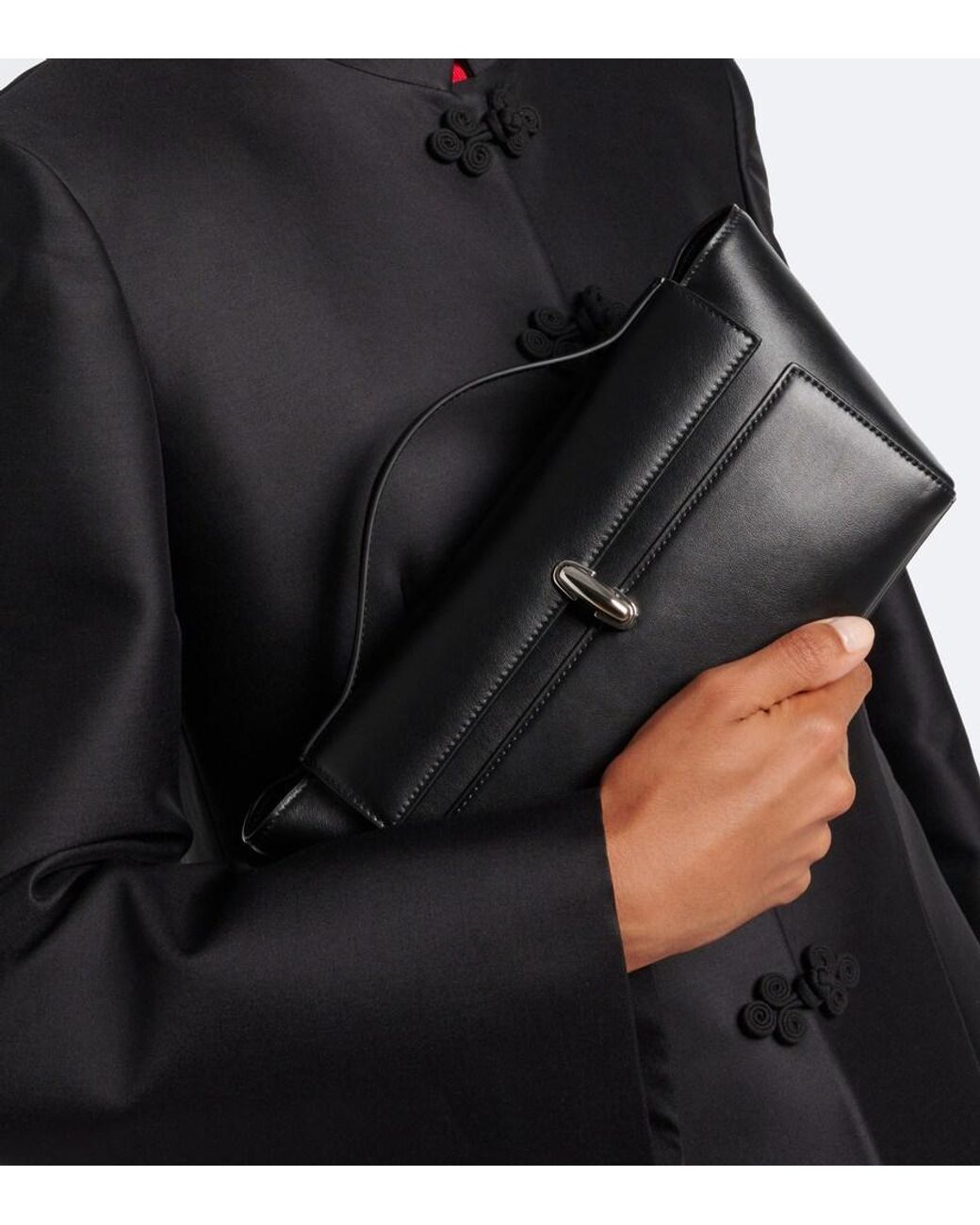 SAVETTE Black Symmetry Trapeze Leather Clutch