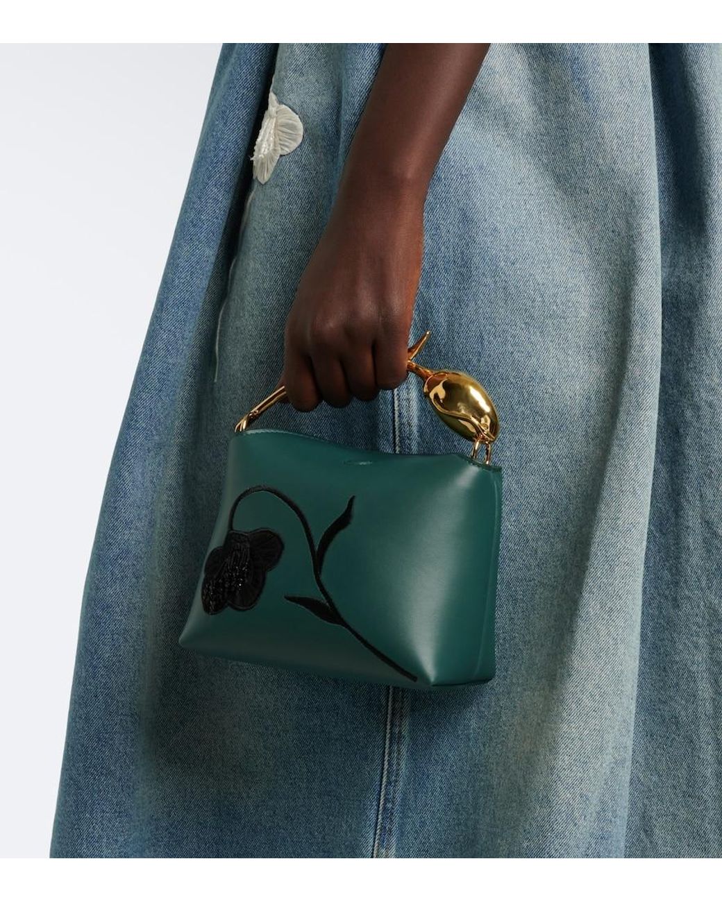 Erdem Green Bloom Mini Embroidered Leather Top-Handle Bag