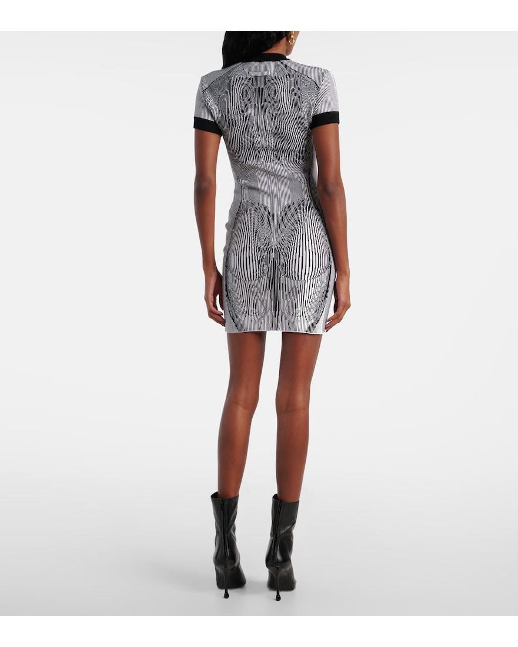 Jean Paul Gaultier Gray Morphing Pinstripes Jacquard Dress
