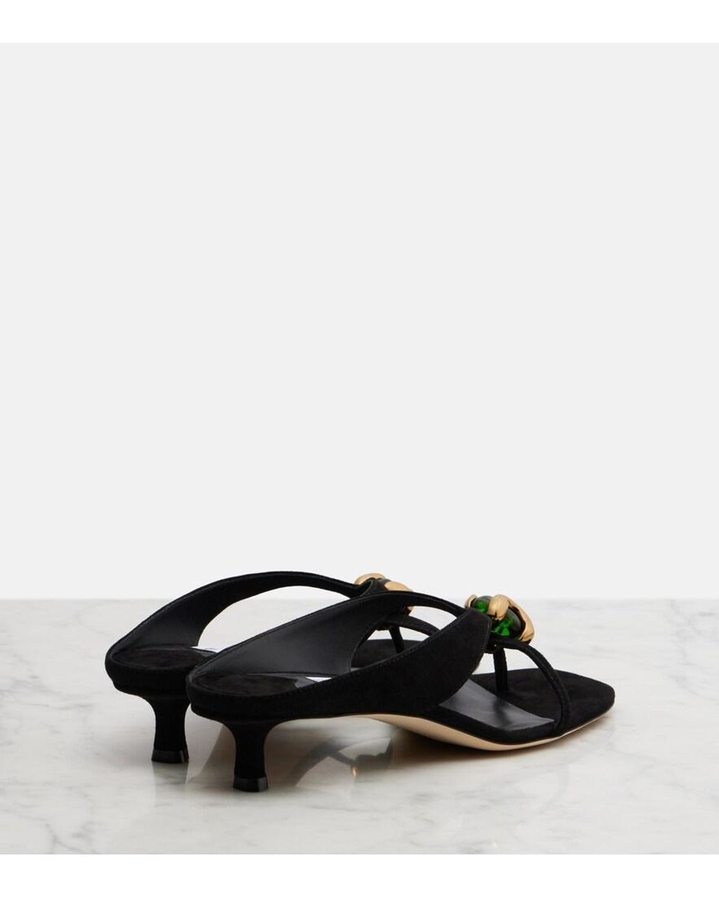 Jimmy Choo Black Emeri Stone Suede Thong Sandals