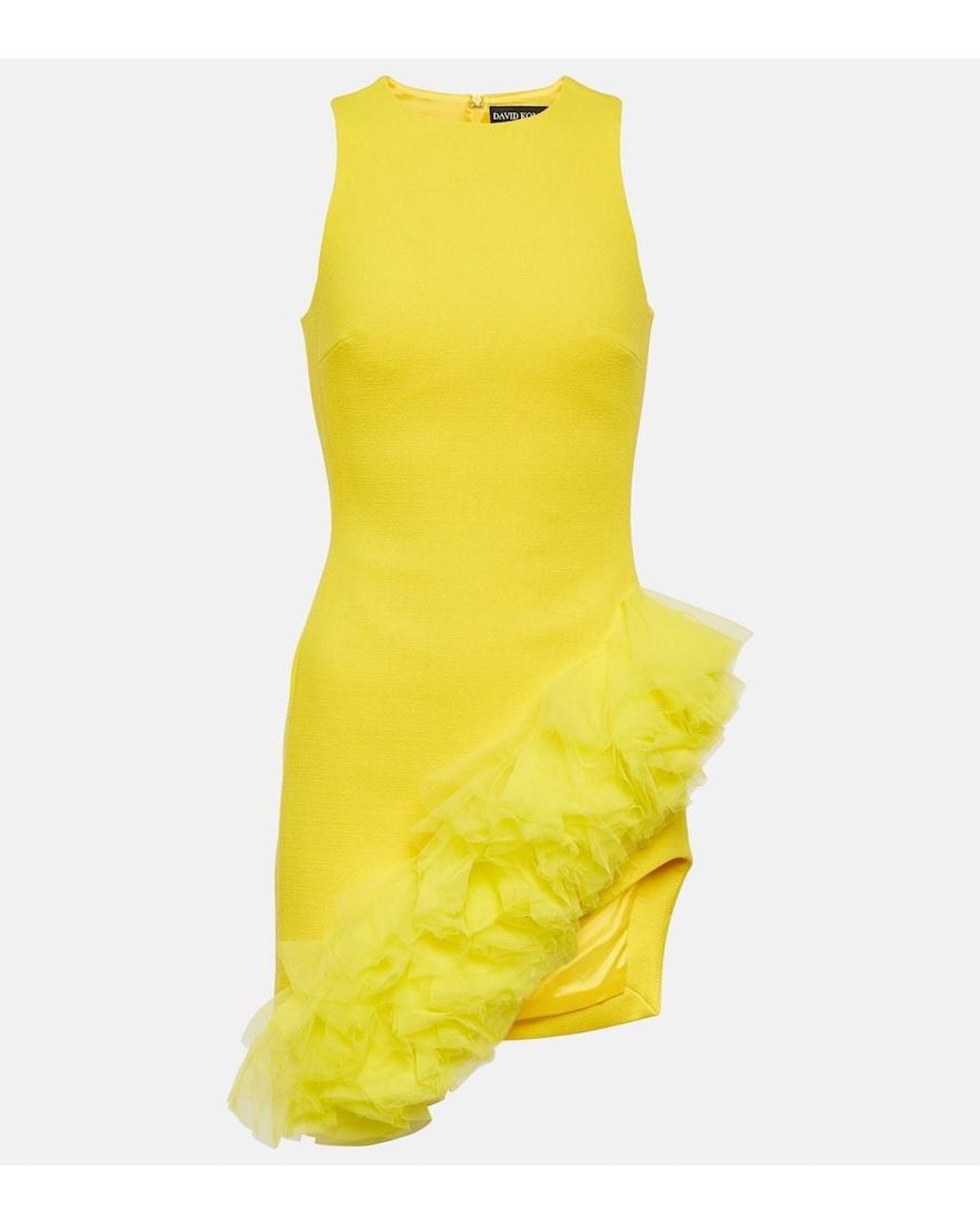 David Koma Yellow Ruffled Virgin Wool Crepe Minidress