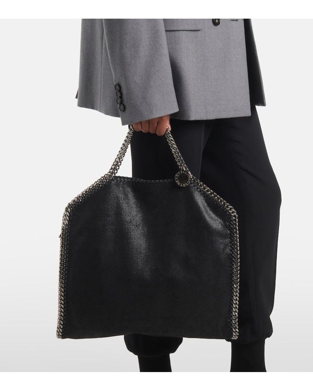 Stella McCartney Shaggy Deer Falabella Three Chains Bag In Black Eco Leather