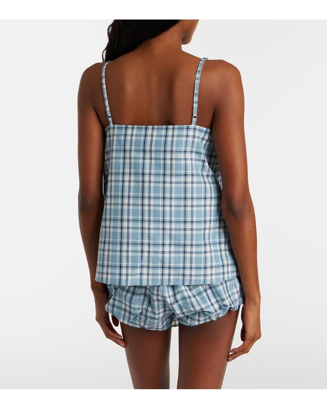 Acne Blue Bow-Detail Checked Cotton Top