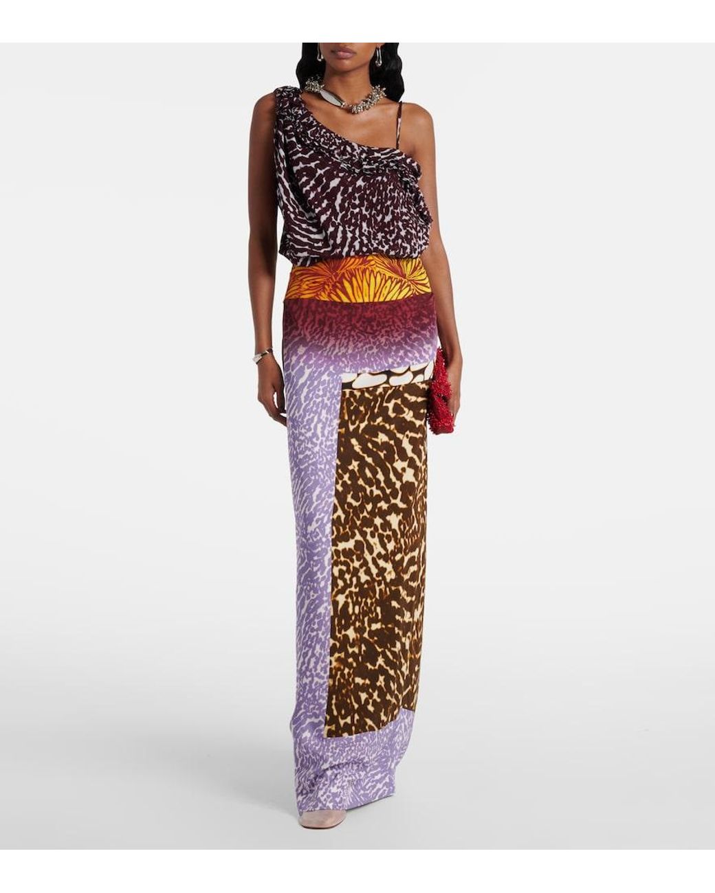 Dries Van Noten Multicolor Printed Silk Midi Skirt