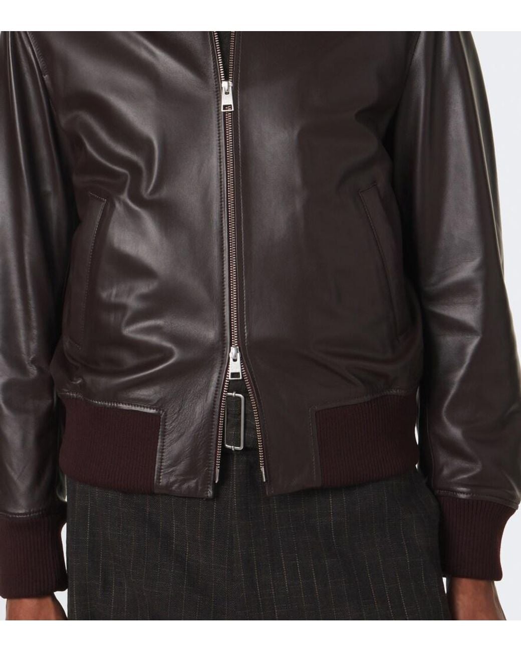 AMI Black Leather Blouson Jacket for men