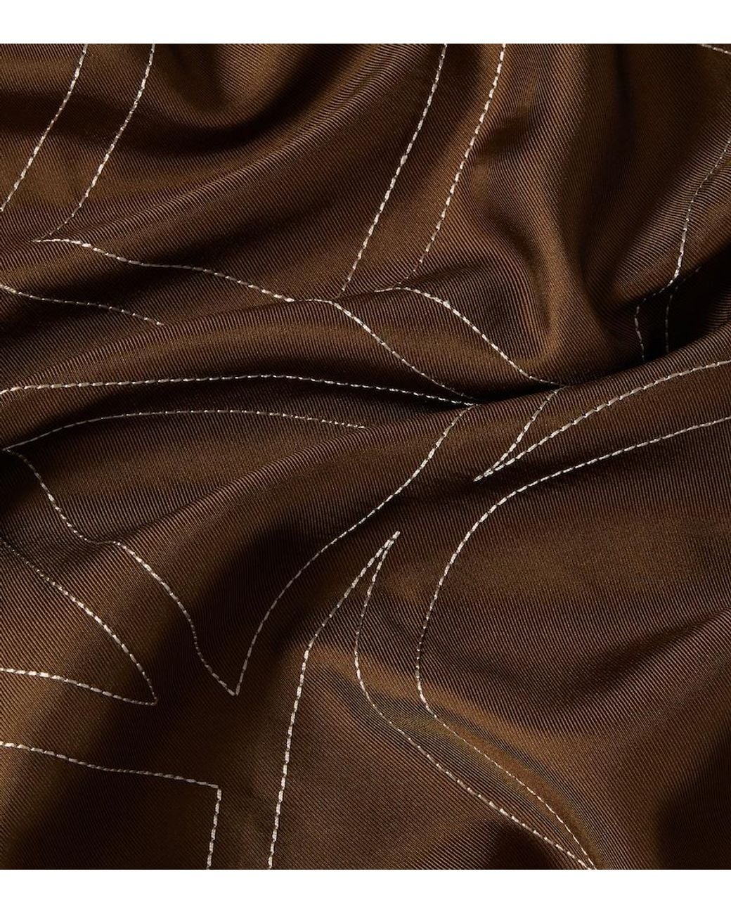 Totême  Brown Embroidered Monogram Silk Scarf