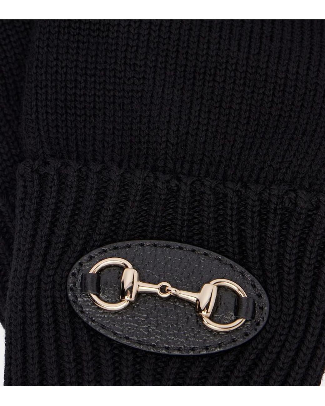 Gucci Black Horsebit Ribbed-Knit Wool Gloves