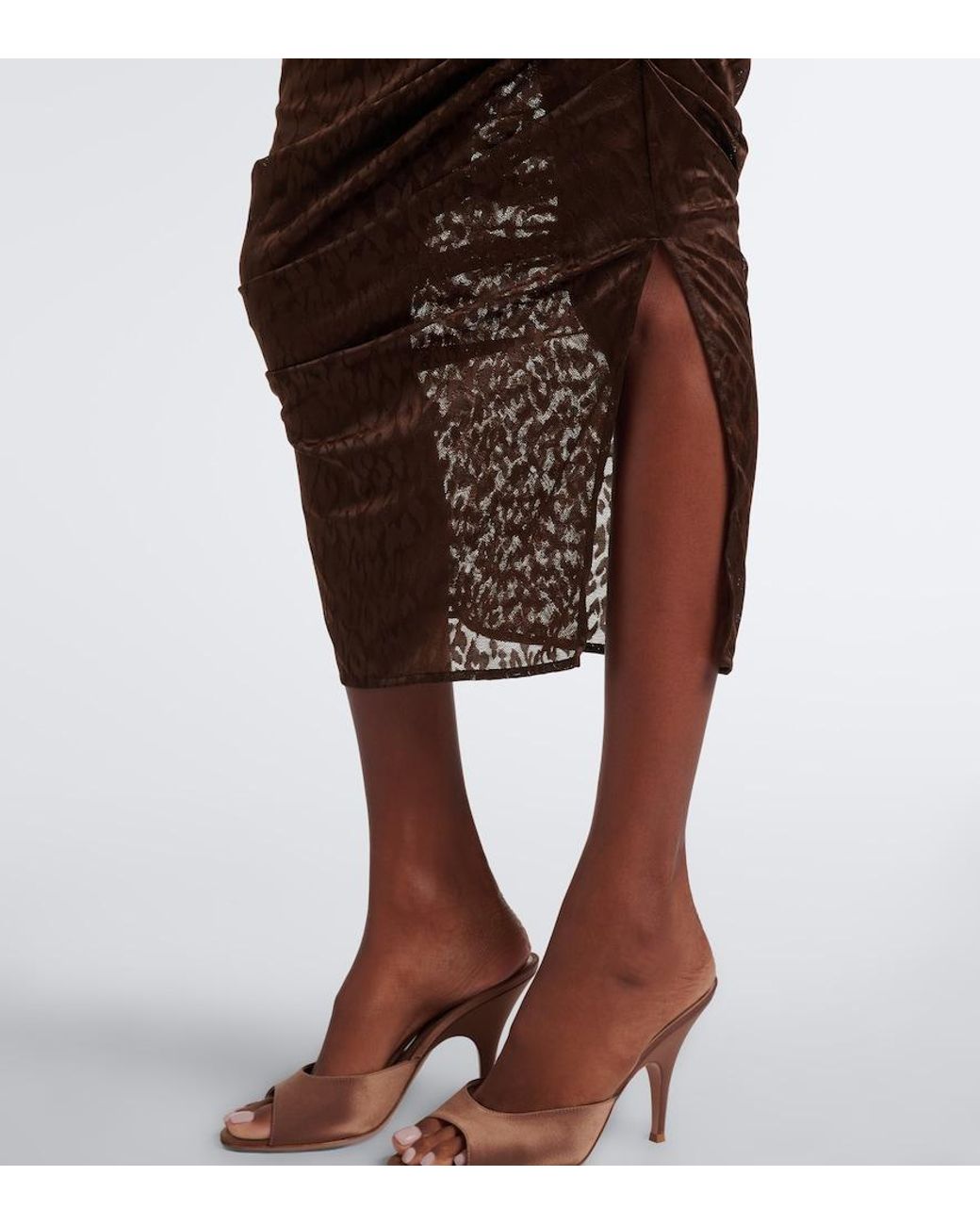 Alex Perry Brown Leopard-Print Ruched Lace Midi Dress