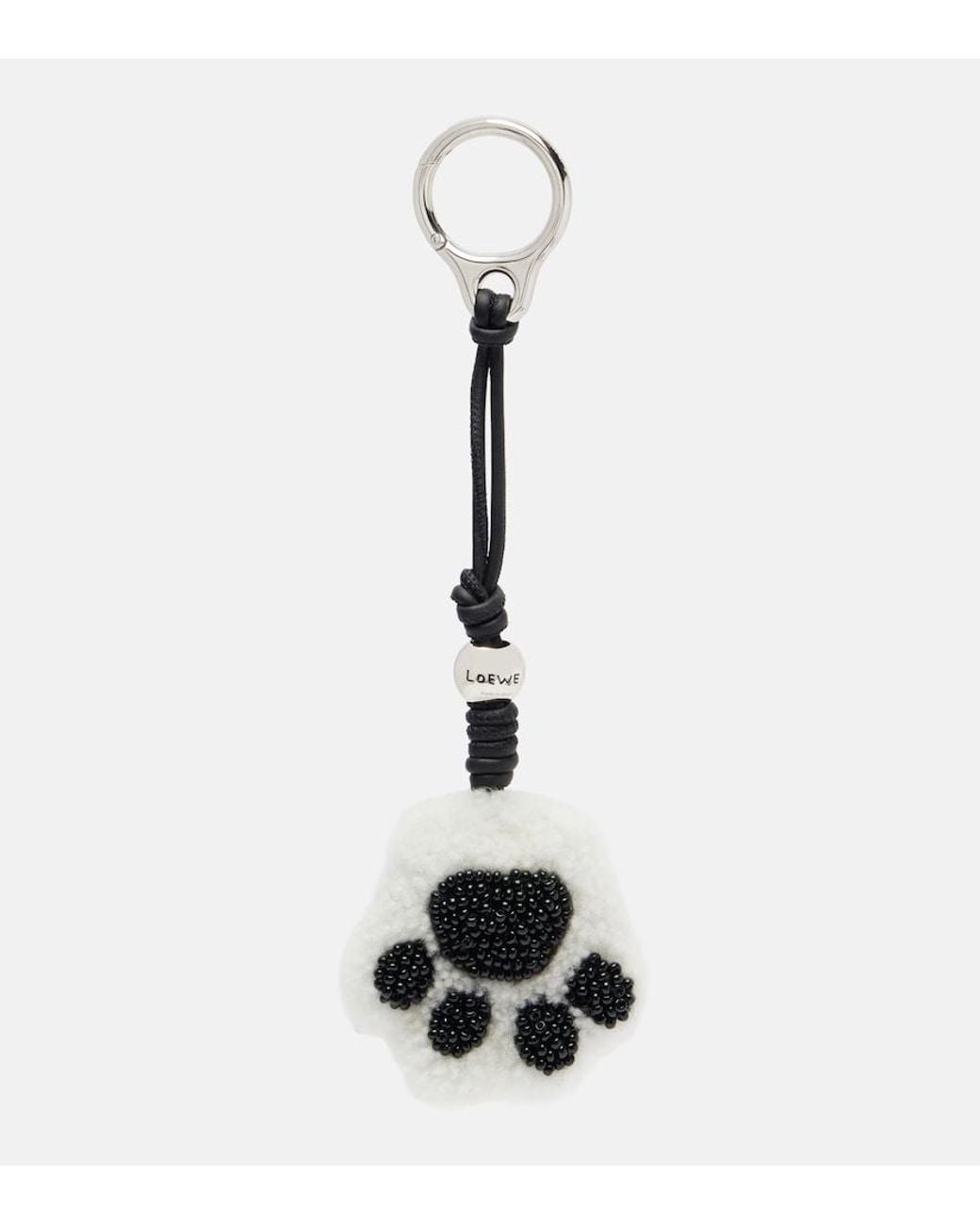 Loewe White Paw Shearling And Leather Bag Charm