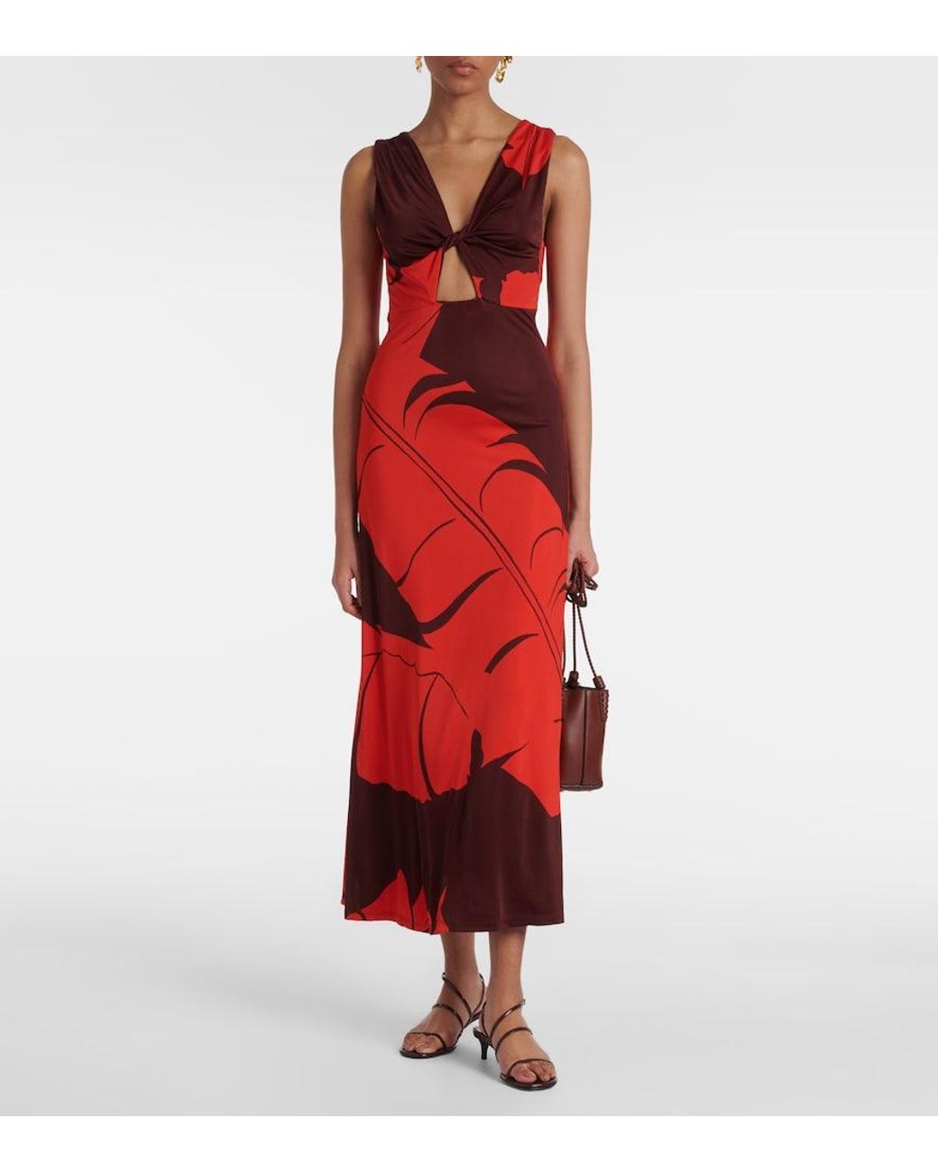 Johanna Ortiz Red Printed Jersey Maxi Dress
