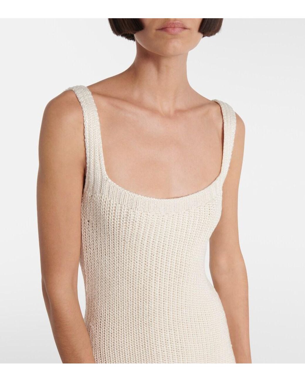Khaite White Lex Ribbed-Knit Silk Maxi Dress