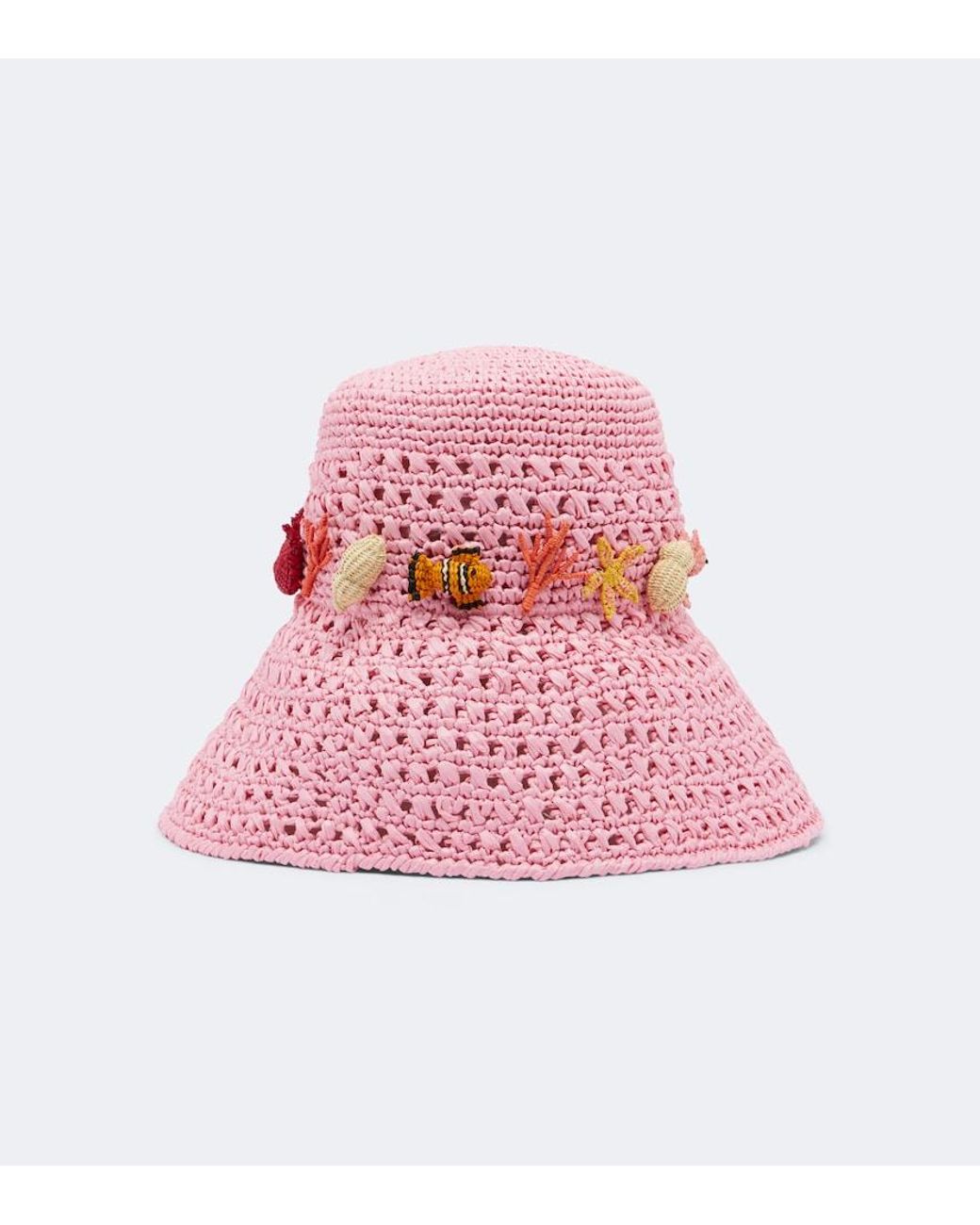 Aquazzura Pink Embellished Crochet Bucket Hat