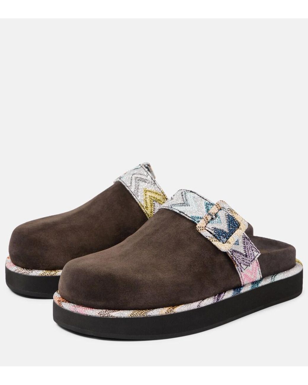 Missoni Brown Zigzag Suede Clogs