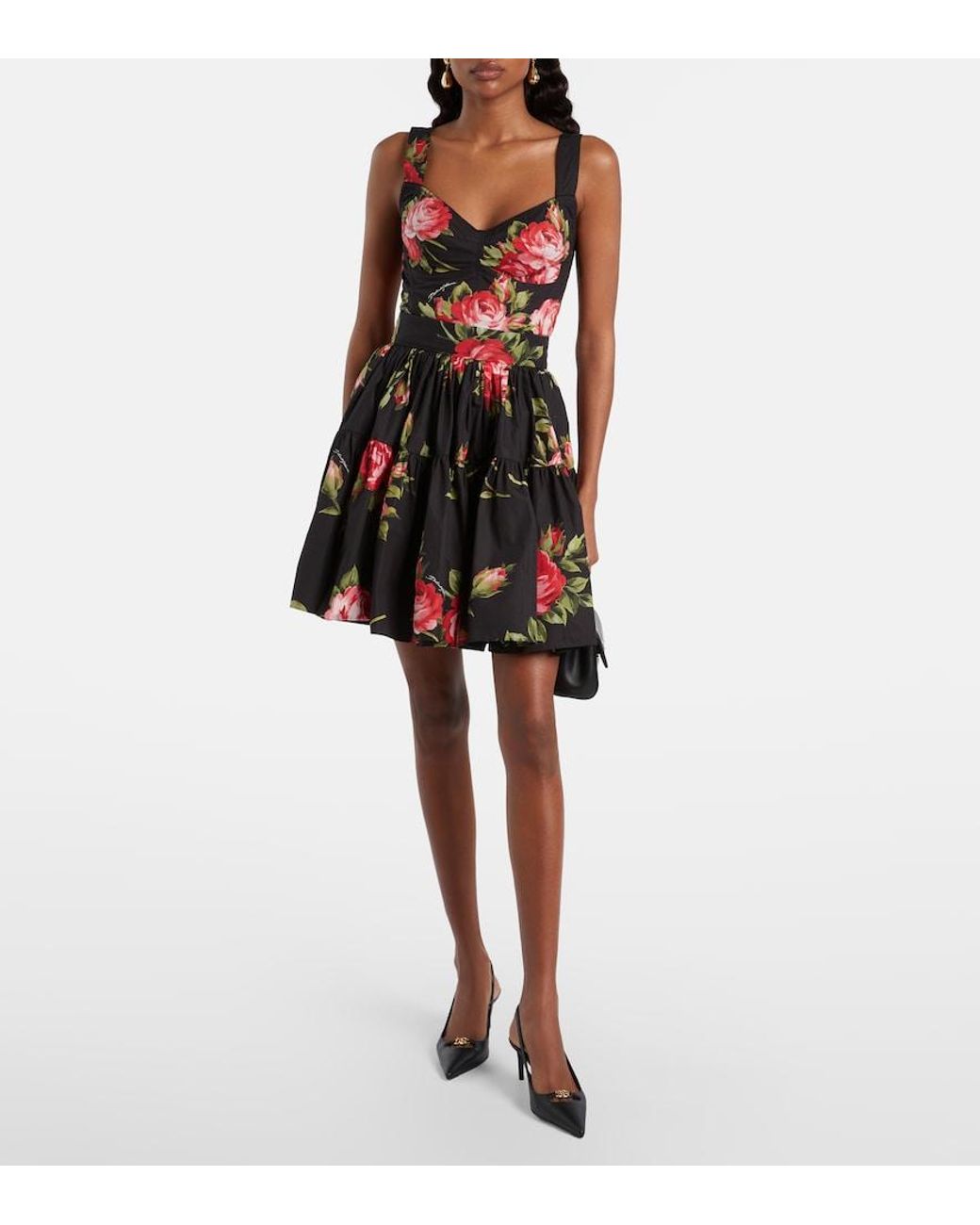 Dolce & Gabbana Red Floral Cotton-Blend Bustier Top