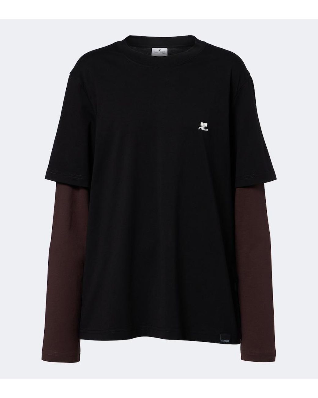 Courreges Black Ac Double Sleeve Cotton T-Shirt