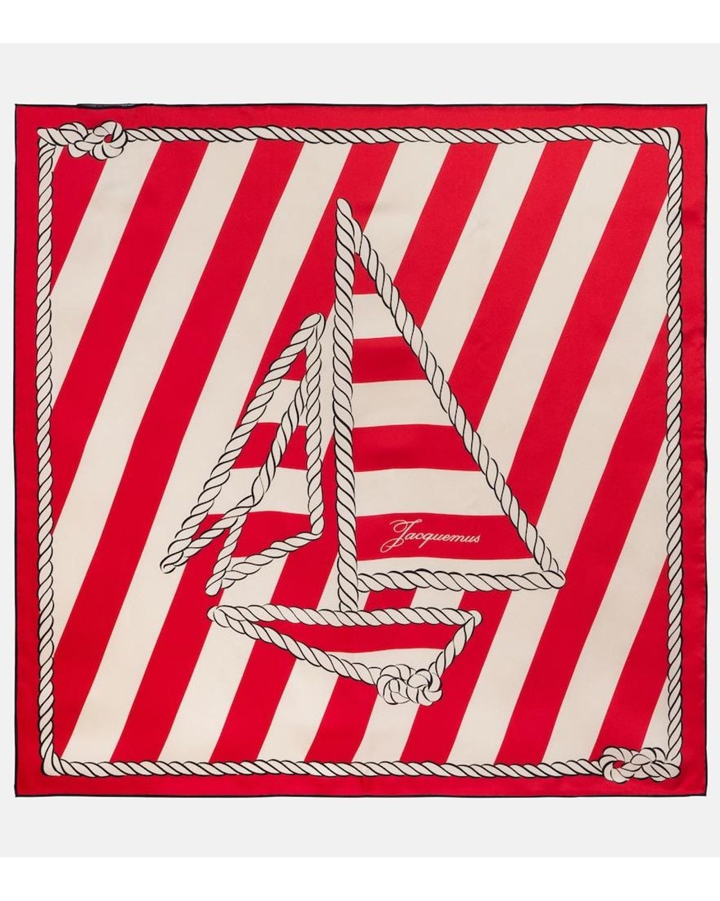 Jacquemus Red Bateau Corde Printed Silk Scarf