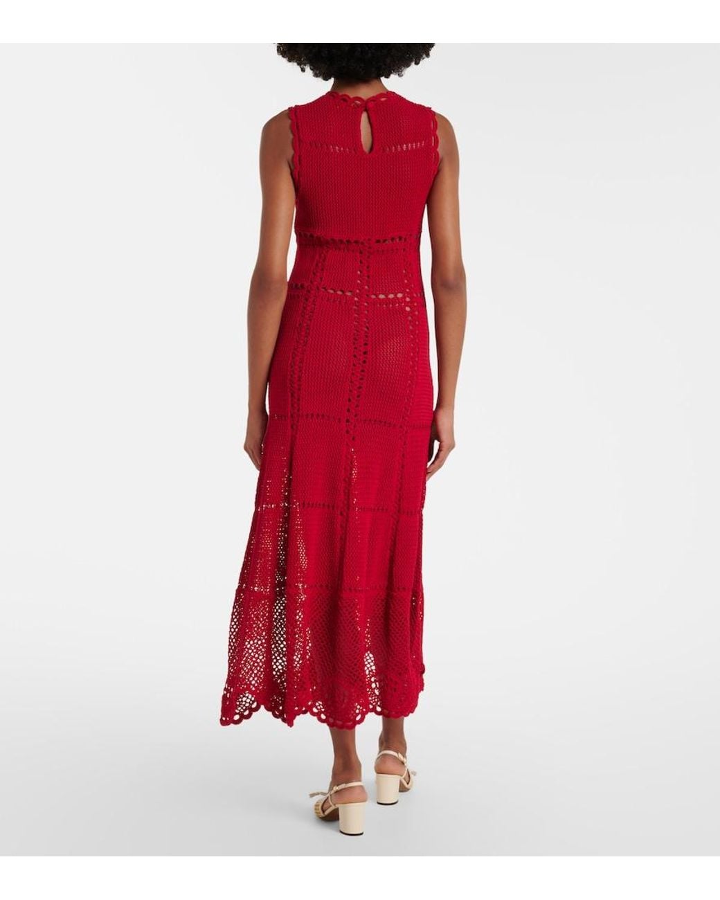 Erdem Red Cotton Crochet Midi Dress