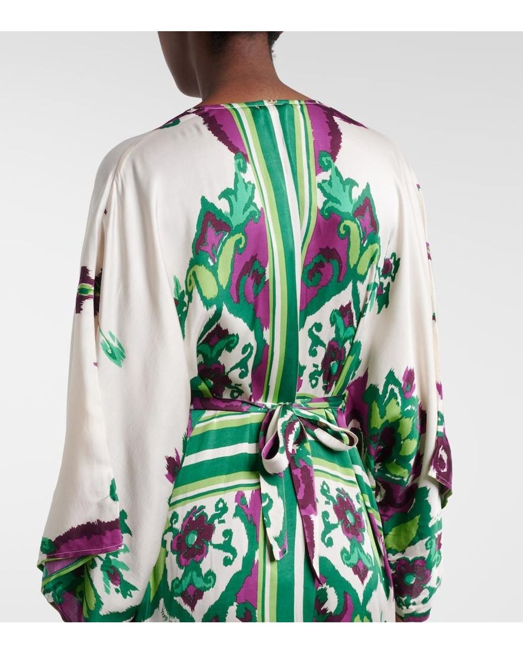 Poupette Green Sol Floral Satin Kaftan