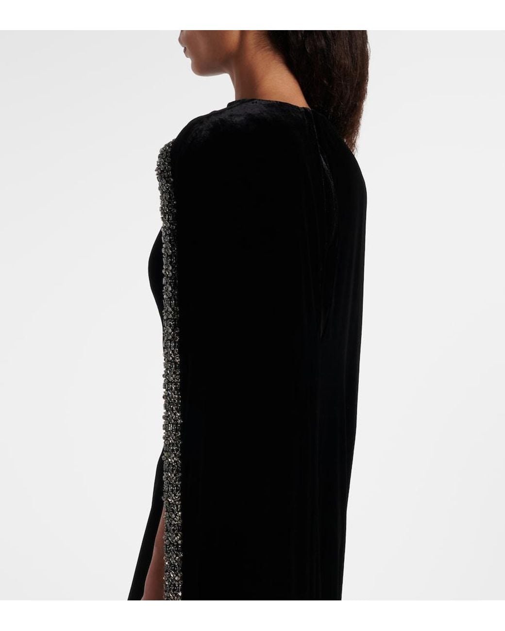 Roland Mouret Black Caped Embellished Velvet Gown