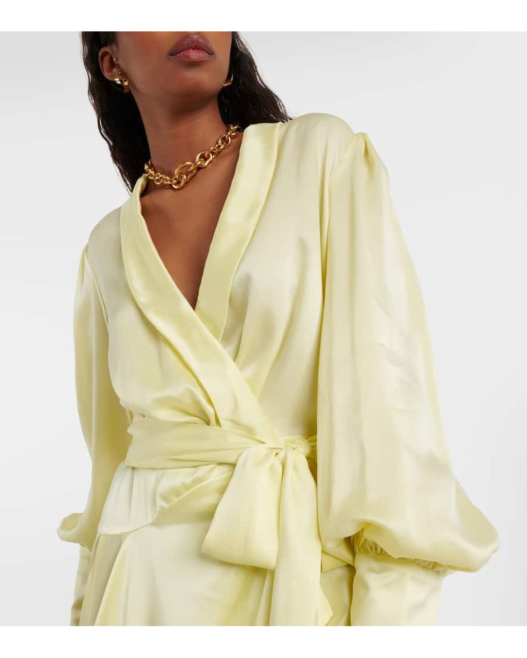 Zimmermann Silk Wrap Dress in Yellow | Lyst