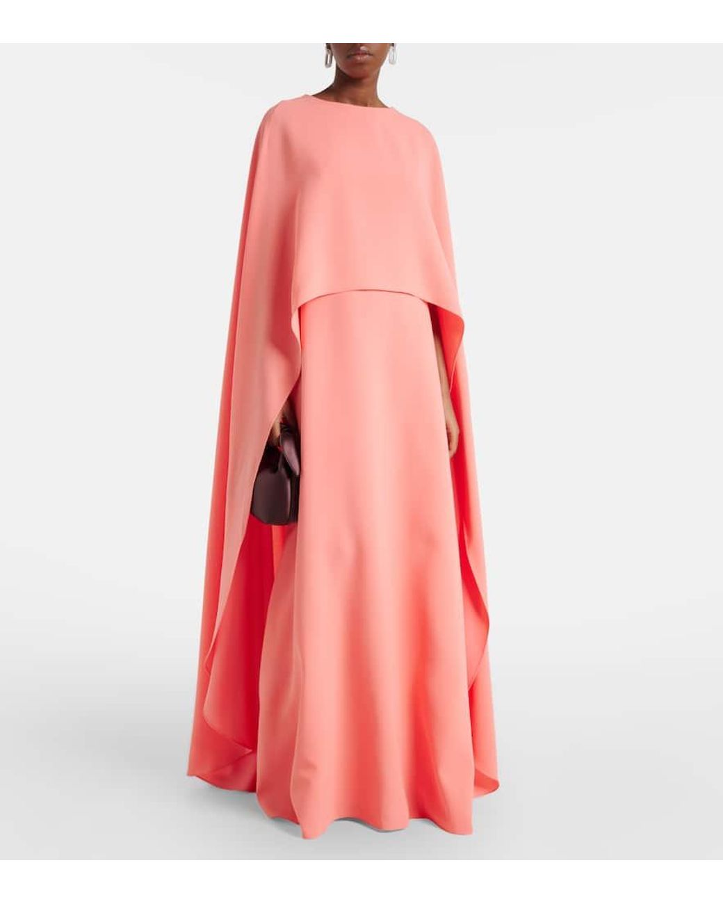 Vestido De Fiesta De Crepe Con Capa Carolina Herrera de color Pink