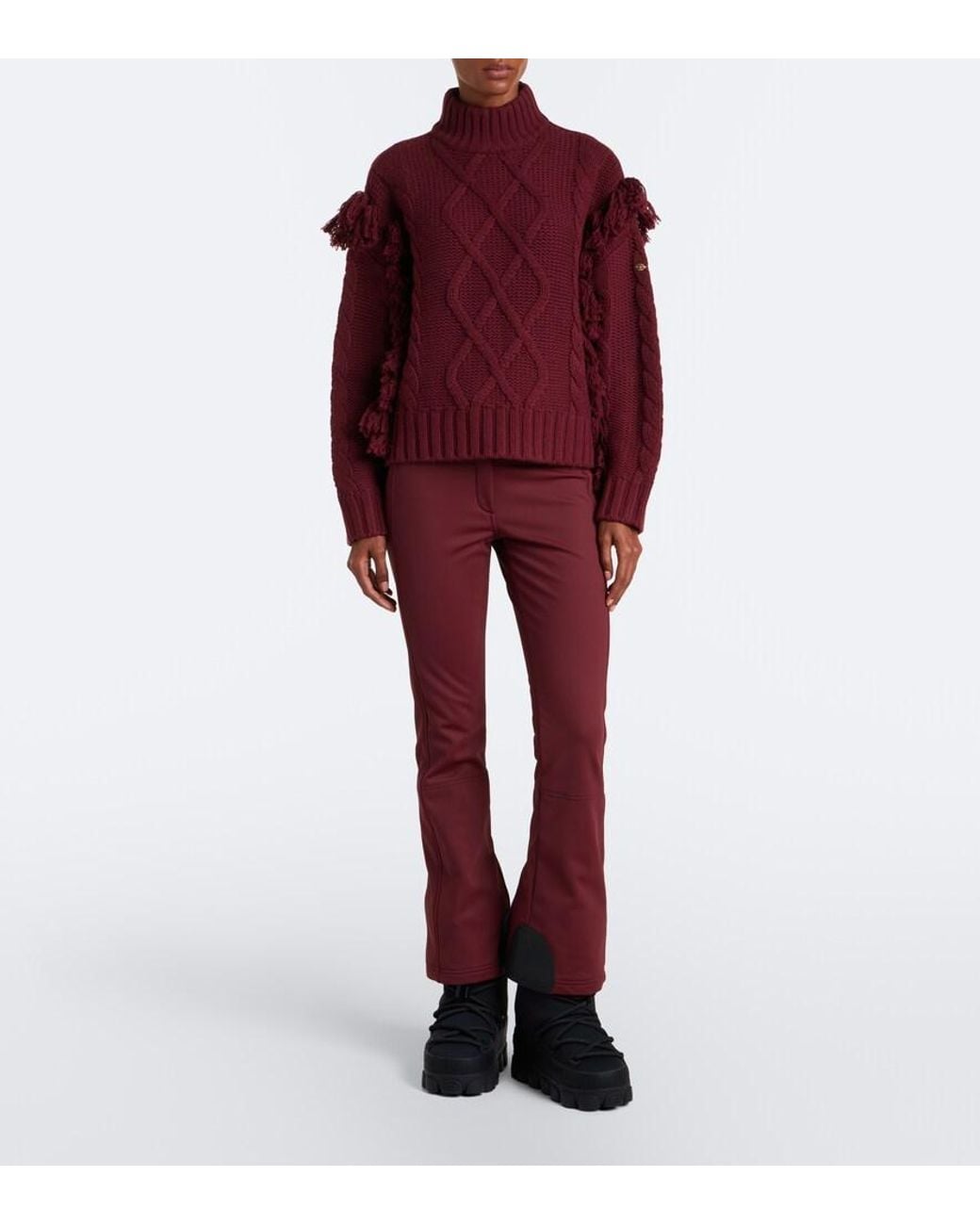 Goldbergh Purple Brit Cable-Knit Fringed Wool Sweater