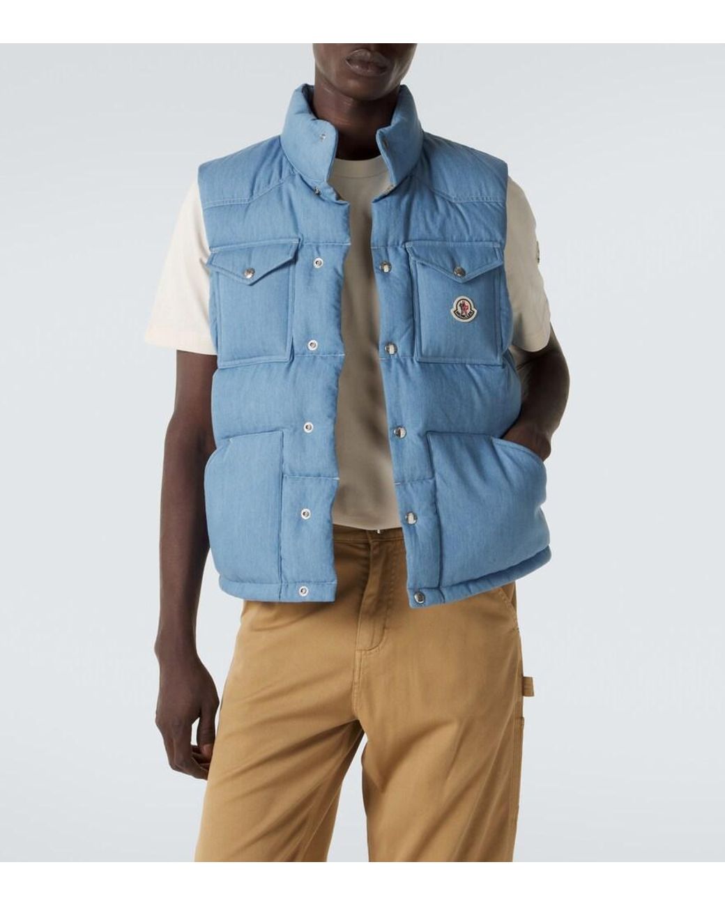 Chaleco De Plumas Ervional De Denim Moncler de hombre de color Blue