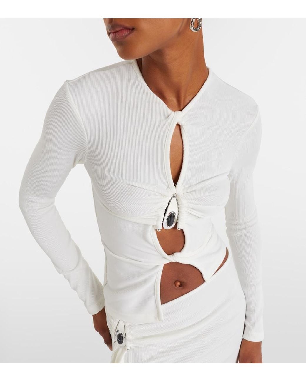 Christopher Esber White Cutout Ribbed-Knit Jersey Top