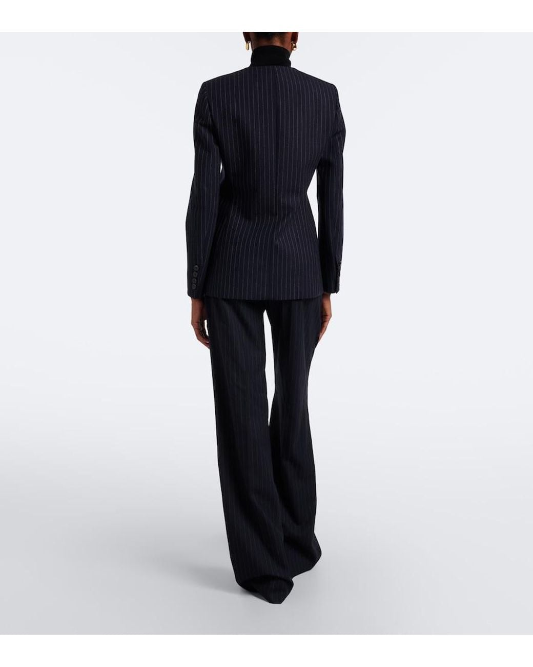 Nili Lotan Blue Bethany Pinstriped Wool Flared Pants