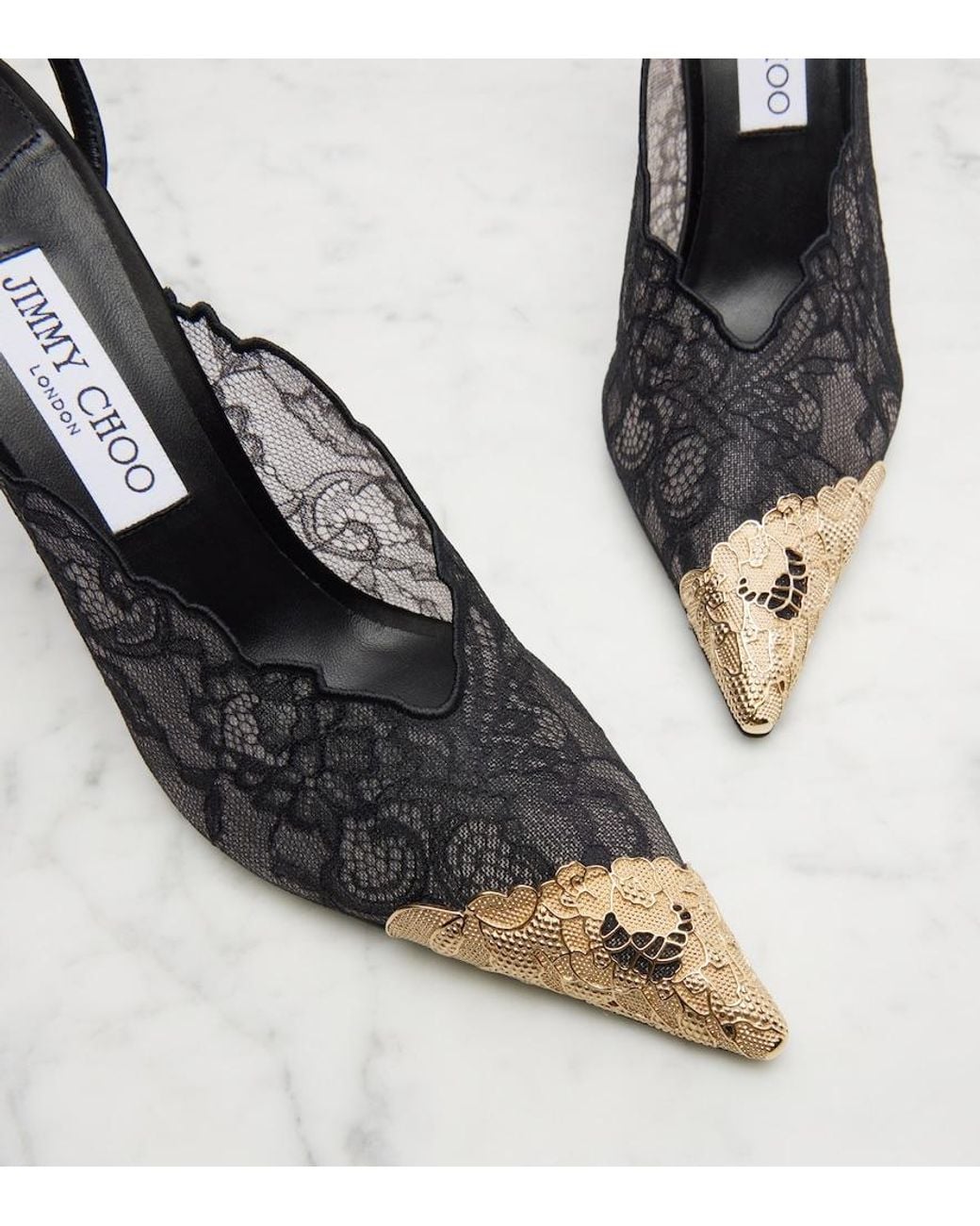 Jimmy Choo Black Faiz 100 Leather-Trimmed Lace Pumps