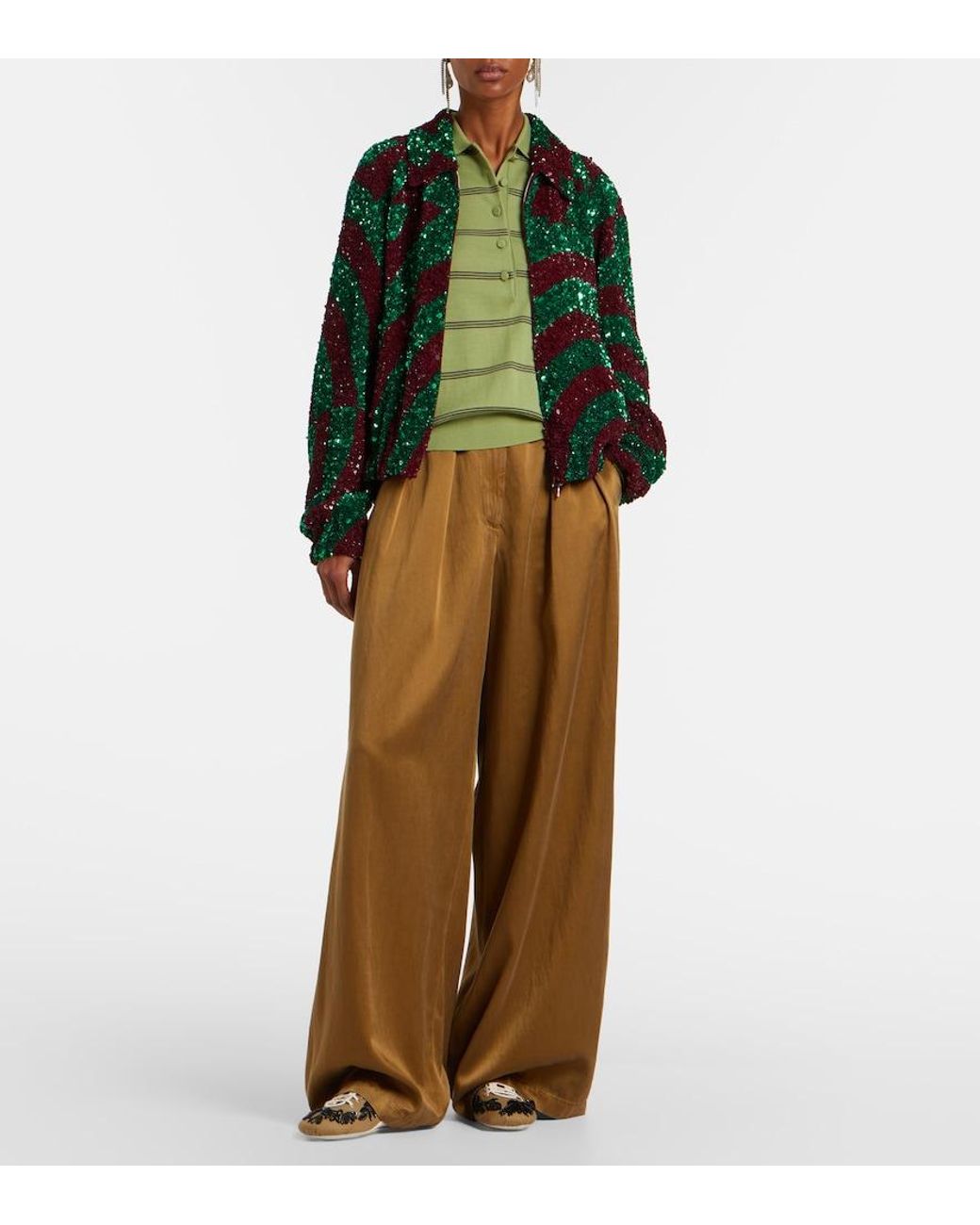 Dries Van Noten Green Sequined Blouson Jacket