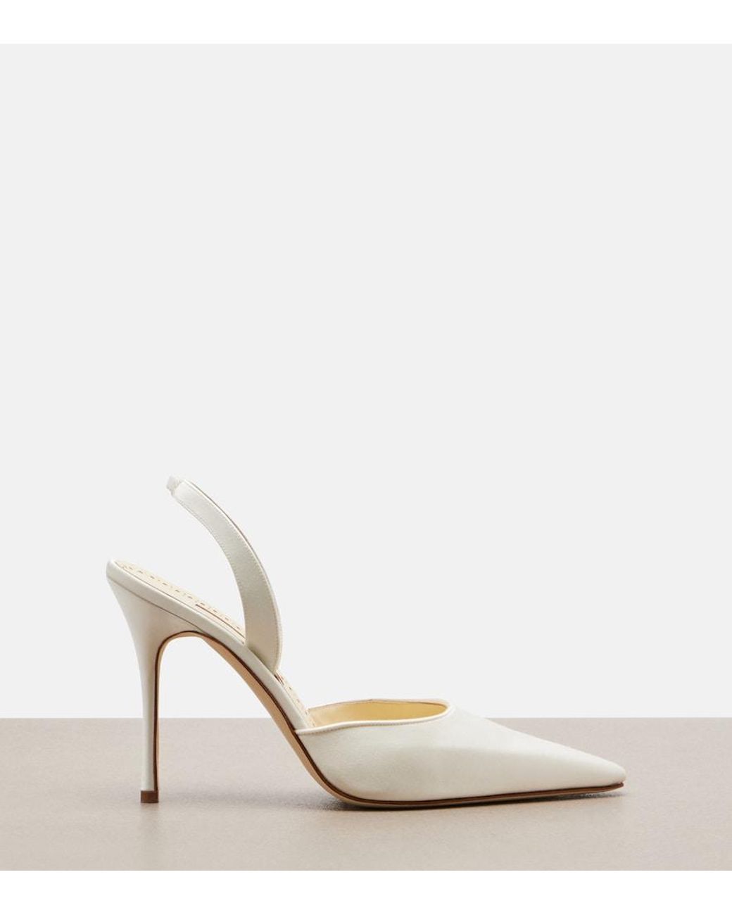 Manolo Blahnik White Borelapla Satin Slingback Pumps