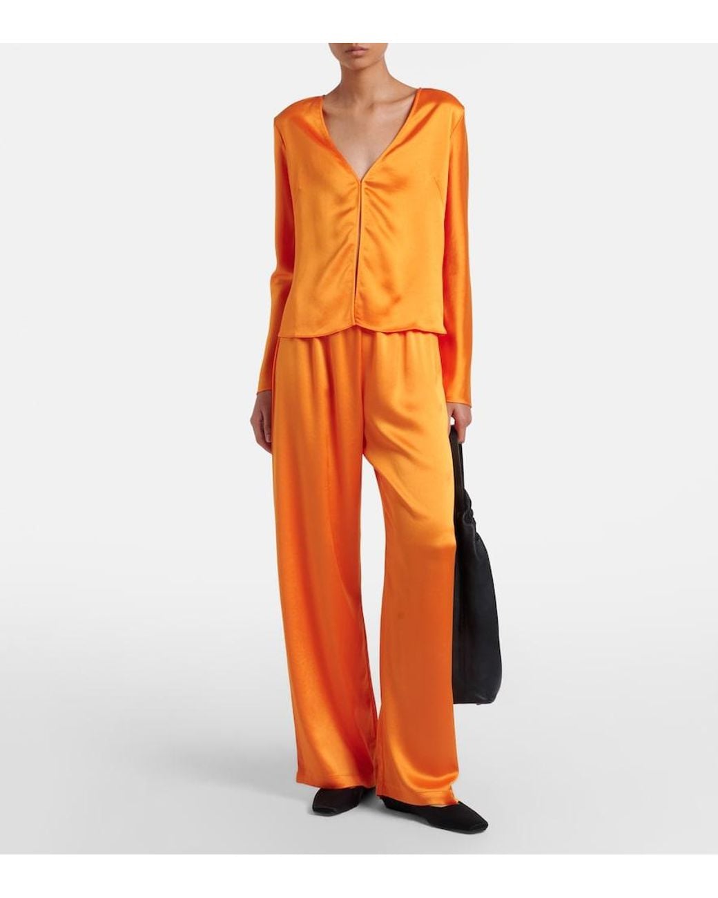 Leset Orange Barb Satin Top