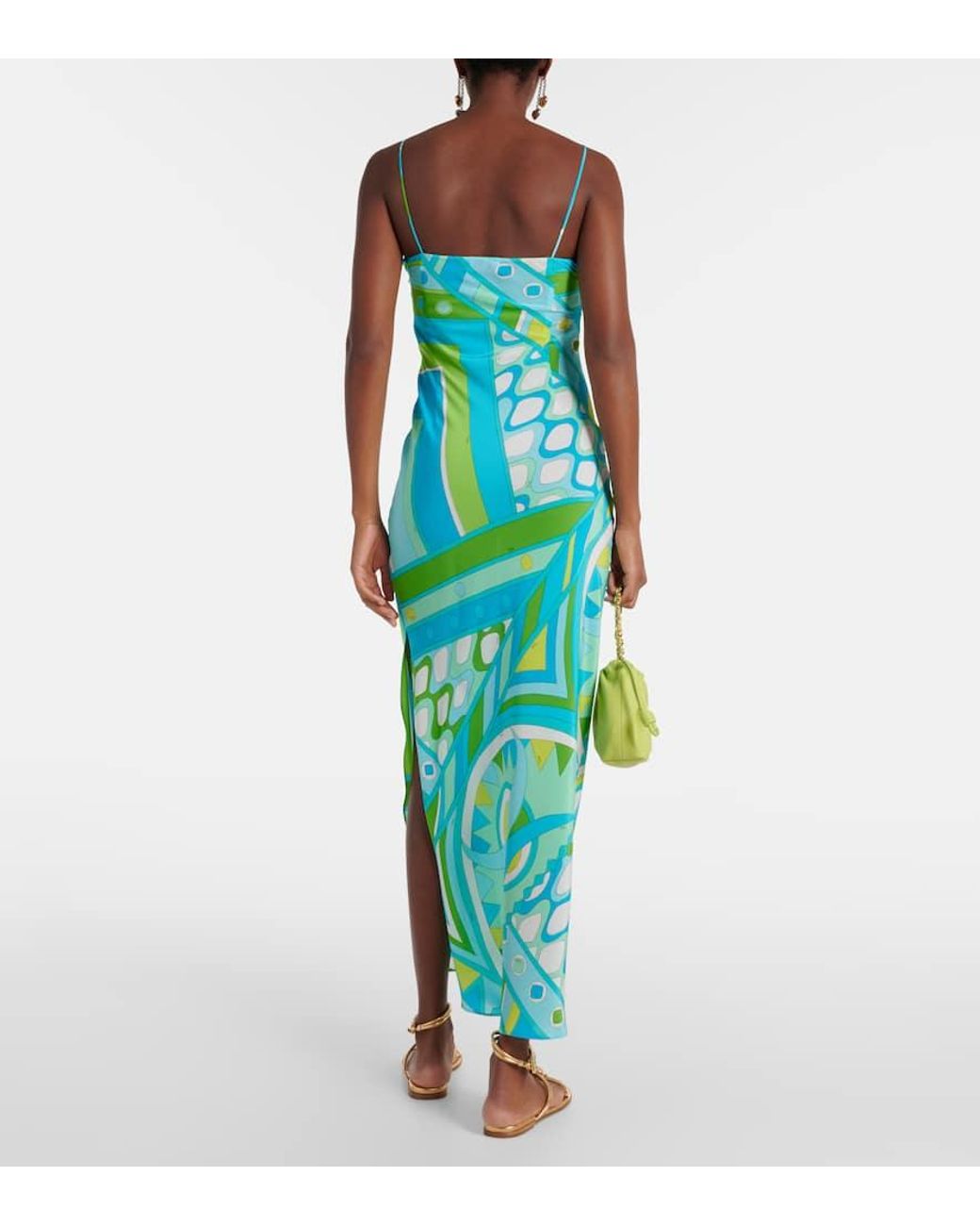 Emilio Pucci Vivara Silk Crepe De Chine Maxi Dress in Green
