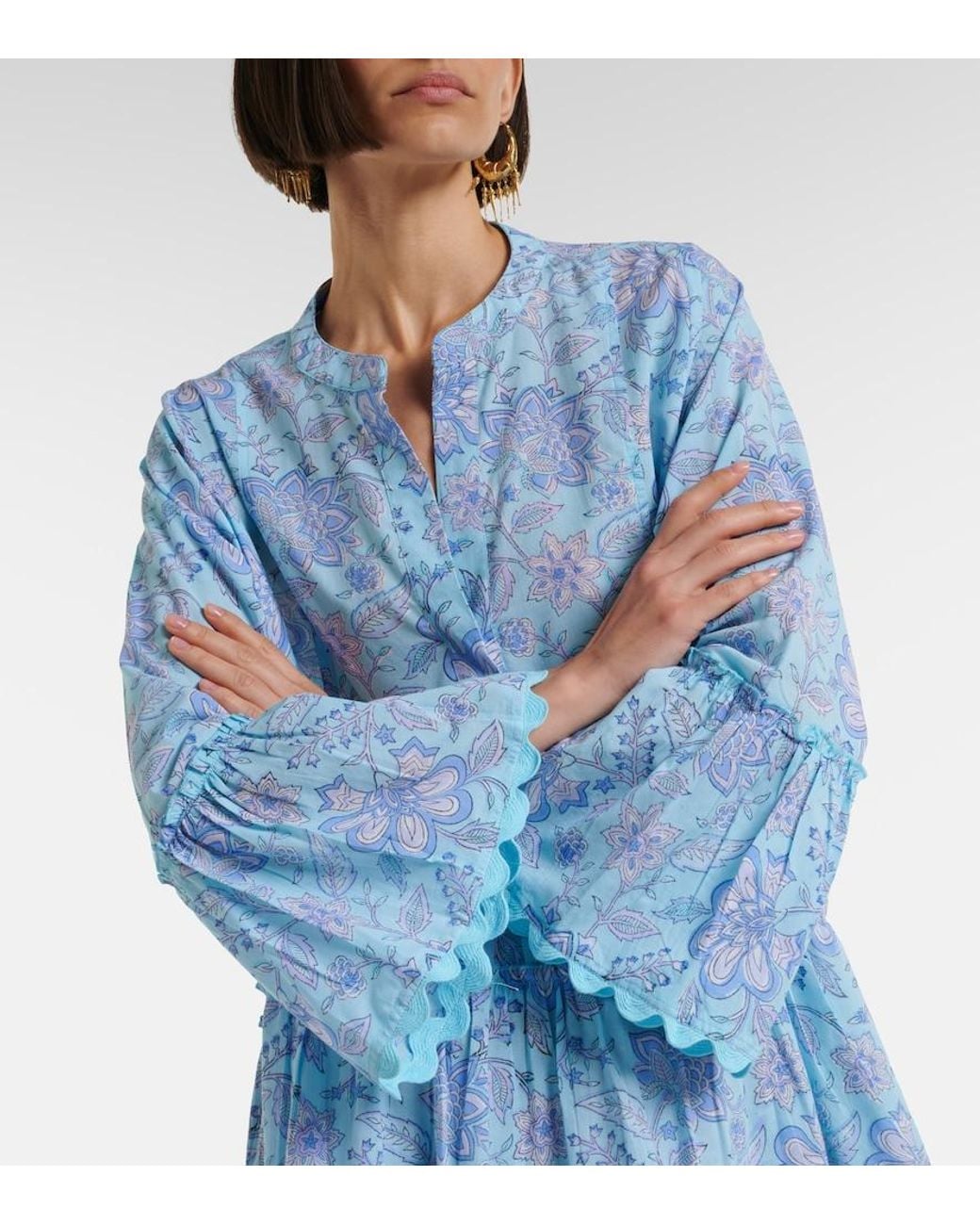 Juliet Dunn Blue Floral Scalloped Cotton Minidress