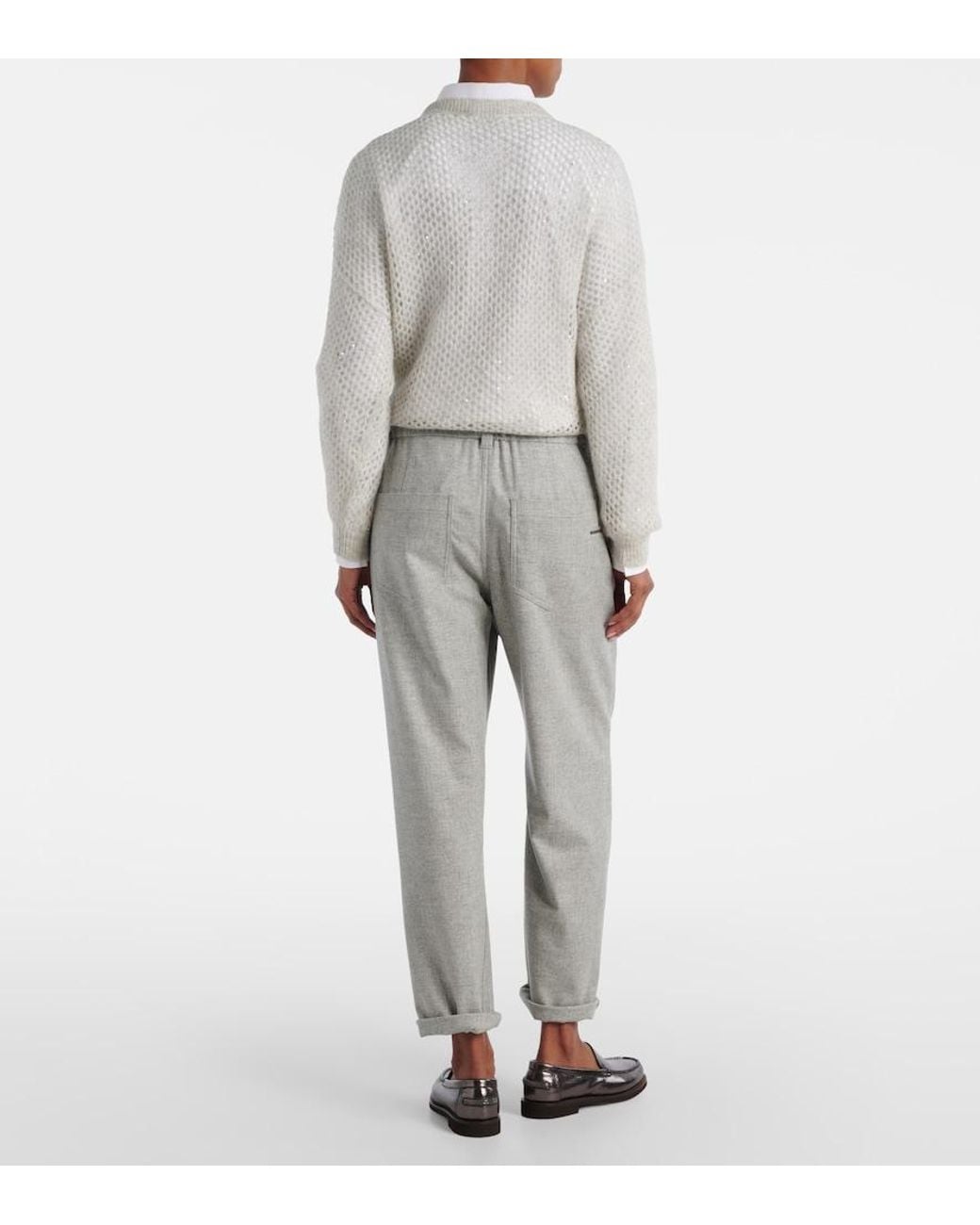 Brunello Cucinelli Gray Cropped Wool And Cashmere Straight Pants