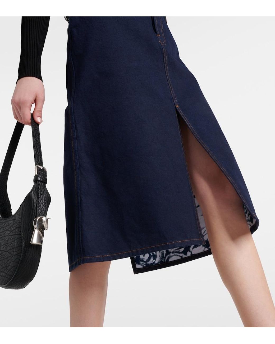 Burberry Blue High-Rise Denim Midi Skirt