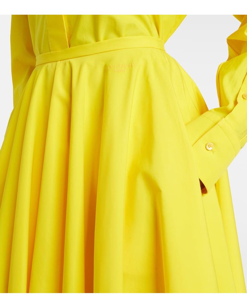 Givenchy Yellow Pleated Cotton Midi Skirt