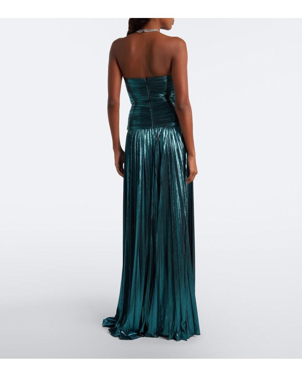 retroféte Green Monterey Cutout Strapless Lame Bustier Gown