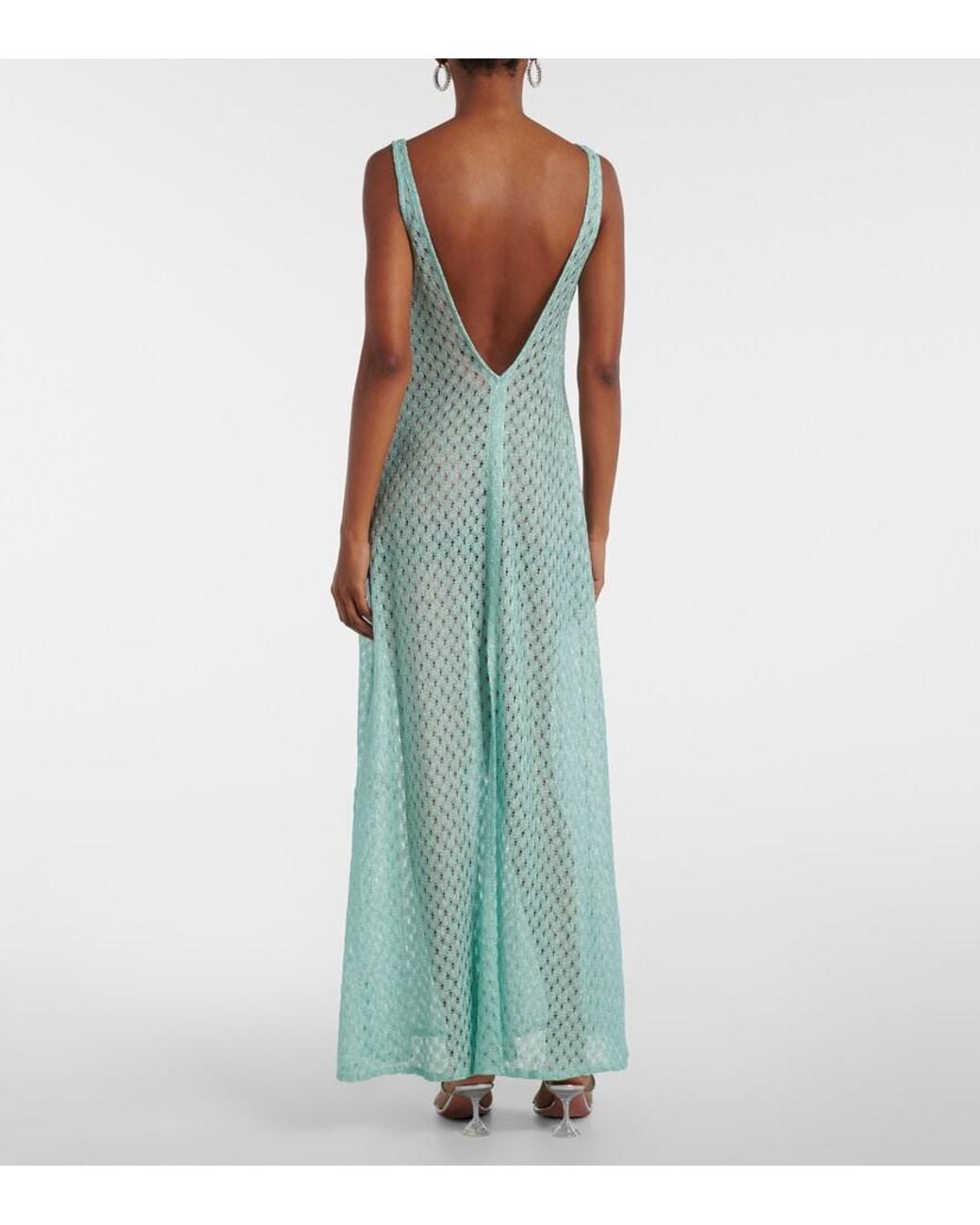 Missoni Blue Open-Knit Lame Maxi Dress