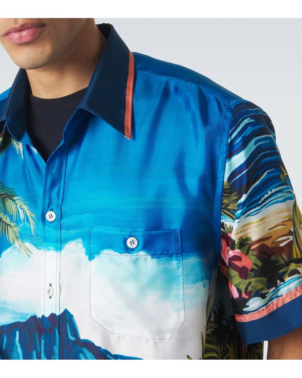 Dolce & Gabbana Blue Printed Silk Twill Shirt for men